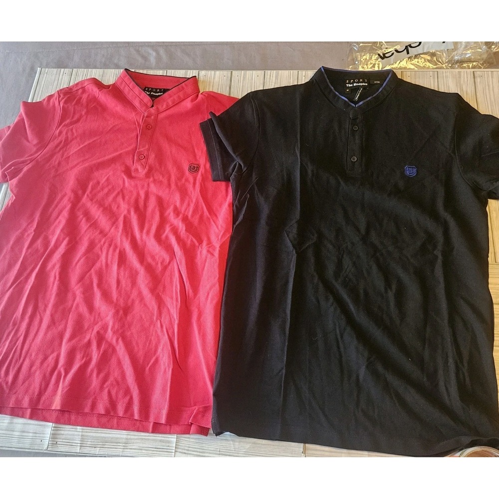 Sport The‎ Kooples Shirt Mens Medium Black & Red Polo Short Sleeve 2PK